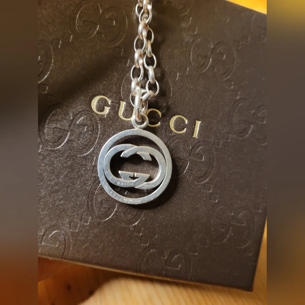 Gucci Silver GG Logo Round 925 Sterling Unisex Necklace